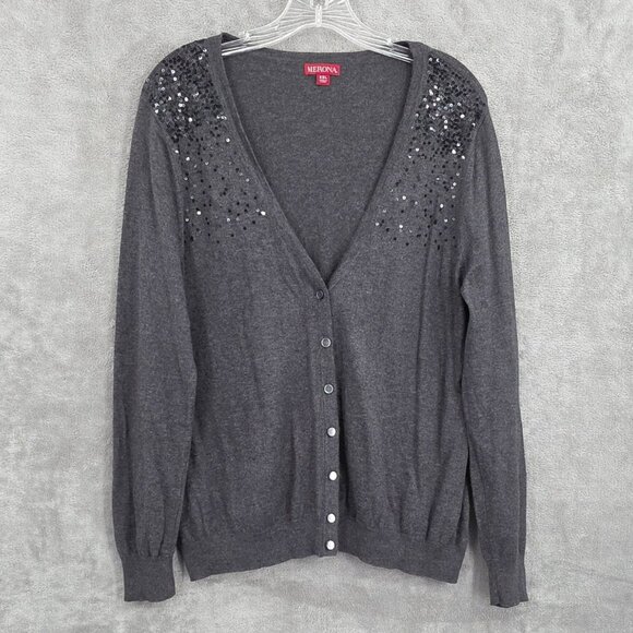 Merona Cardigan Sweater Bundle XXL Black White Grey Stripe Bling Button Up Knit - Picture 2 of 13